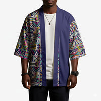 African Ndebele Art Patterns Kimono Navy Blue Half Style