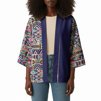 African Ndebele Art Patterns Kimono Navy Blue Half Style