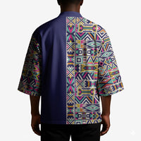 African Ndebele Art Patterns Kimono Navy Blue Half Style
