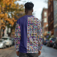 African Ndebele Art Patterns Long Sleeve Shirt Navy Blue Half Style