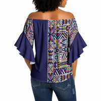 African Ndebele Art Patterns Off Shoulder Wrap Waist Top Navy Blue Half Style