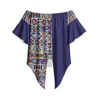 African Ndebele Art Patterns Off Shoulder Wrap Waist Top Navy Blue Half Style