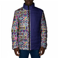 African Ndebele Art Patterns Padded Jacket Navy Blue Half Style