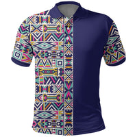 African Ndebele Art Patterns Polo Shirt Navy Blue Half Style