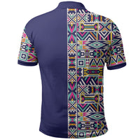 African Ndebele Art Patterns Polo Shirt Navy Blue Half Style