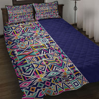 African Ndebele Art Patterns Quilt Bed Set Navy Blue Half Style
