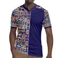 African Ndebele Art Patterns Rugby Jersey Navy Blue Half Style