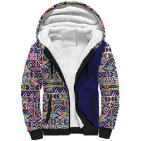 African Ndebele Art Patterns Sherpa Hoodie Navy Blue Half Style