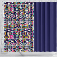 African Ndebele Art Patterns Shower Curtain Navy Blue Half Style
