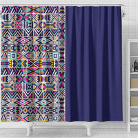 African Ndebele Art Patterns Shower Curtain Navy Blue Half Style