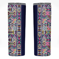 African Ndebele Art Patterns Skinny Tumbler Navy Blue Half Style