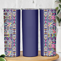 African Ndebele Art Patterns Skinny Tumbler Navy Blue Half Style