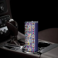 African Ndebele Art Patterns Skinny Tumbler Navy Blue Half Style