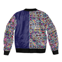 African Ndebele Art Patterns Sleeve Zip Bomber Jacket Navy Blue Half Style