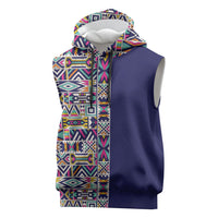 African Ndebele Art Patterns Sleeveless Hoodie Navy Blue Half Style