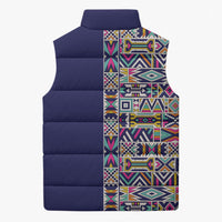African Ndebele Art Patterns Sleeveless Puffer Jacket Navy Blue Half Style