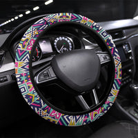 African Ndebele Art Patterns Steering Wheel Cover Navy Blue Half Style