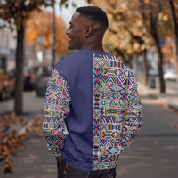 African Ndebele Art Patterns Sweatshirt Navy Blue Half Style