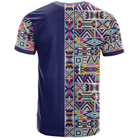 African Ndebele Art Patterns T shirt Navy Blue Half Style