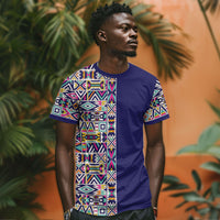 African Ndebele Art Patterns T shirt Navy Blue Half Style