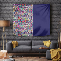 African Ndebele Art Patterns Tapestry Navy Blue Half Style