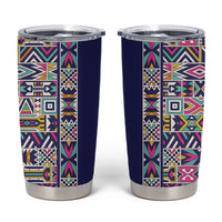 African Ndebele Art Patterns Tumbler Cup Navy Blue Half Style