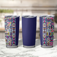 African Ndebele Art Patterns Tumbler Cup Navy Blue Half Style
