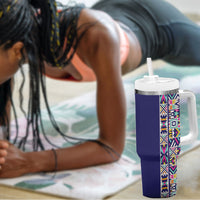 African Ndebele Art Patterns Tumbler With Handle Navy Blue Half Style