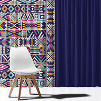 African Ndebele Art Patterns Window Curtain Navy Blue Half Style