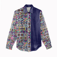 African Ndebele Art Patterns Women Casual Shirt Navy Blue Half Style