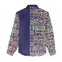 African Ndebele Art Patterns Women Casual Shirt Navy Blue Half Style