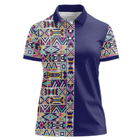 African Ndebele Art Patterns Women Polo Shirt Navy Blue Half Style