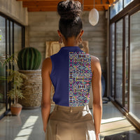 African Ndebele Art Patterns Women Sleeveless Polo Shirt Navy Blue Half Style