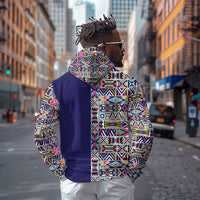 African Ndebele Art Patterns Zip Hoodie Navy Blue Half Style