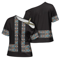 African Ndebele Traditional Attire Cross Shoulder Shirt Black Ndebele Stripe