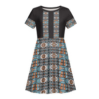African Ndebele Traditional Attire Kid Short Sleeve Dress Black Ndebele Stripe