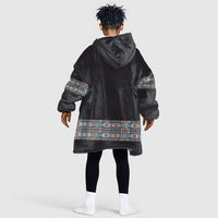 African Ndebele Traditional Attire Kid Wearable Blanket Hoodie Black Ndebele Stripe