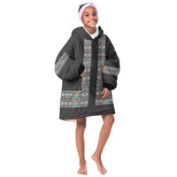 African Ndebele Traditional Attire Kid Wearable Blanket Hoodie Black Ndebele Stripe