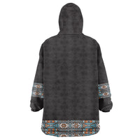 African Ndebele Traditional Attire Kid Wearable Blanket Hoodie Black Ndebele Stripe