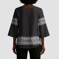 African Ndebele Traditional Attire Kimono Sleeve Blouse Black Ndebele Stripe