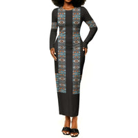 African Ndebele Traditional Attire Long Sleeve Bodycon Dress Black Ndebele Stripe