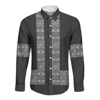 African Ndebele Traditional Attire Long Sleeve Button Shirt Black Ndebele Stripe