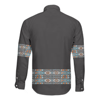 African Ndebele Traditional Attire Long Sleeve Button Shirt Black Ndebele Stripe