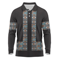 African Ndebele Traditional Attire Long Sleeve Polo Shirt Black Ndebele Stripe