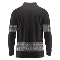 African Ndebele Traditional Attire Long Sleeve Polo Shirt Black Ndebele Stripe