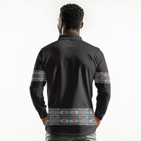 African Ndebele Traditional Attire Long Sleeve Polo Shirt Black Ndebele Stripe