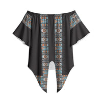 African Ndebele Traditional Attire Off Shoulder Wrap Waist Top Black Ndebele Stripe