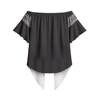 African Ndebele Traditional Attire Off Shoulder Wrap Waist Top Black Ndebele Stripe