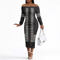 African Ndebele Traditional Attire Off The Shoulder Long Sleeve Dress Black Ndebele Stripe