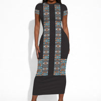 African Ndebele Traditional Attire Short Sleeve Bodycon Dress Black Ndebele Stripe